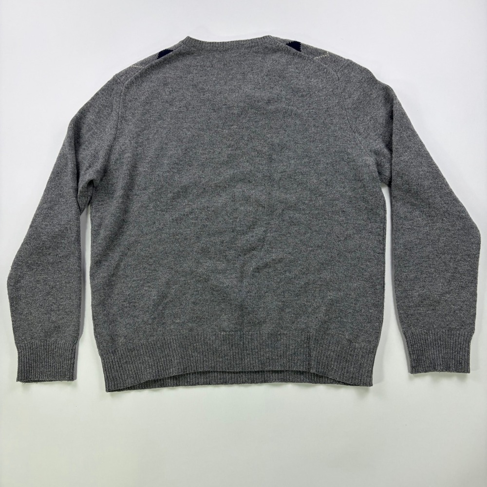 J.Crew Argyle V-Neck Sweater Mens Medium Grey Lambswool Preppy Classic - Picture 3 of 8